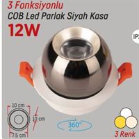 220 V 12W SMD LED SPOT PARLAK SİYAH+BEYAZ KASA 3 F 1